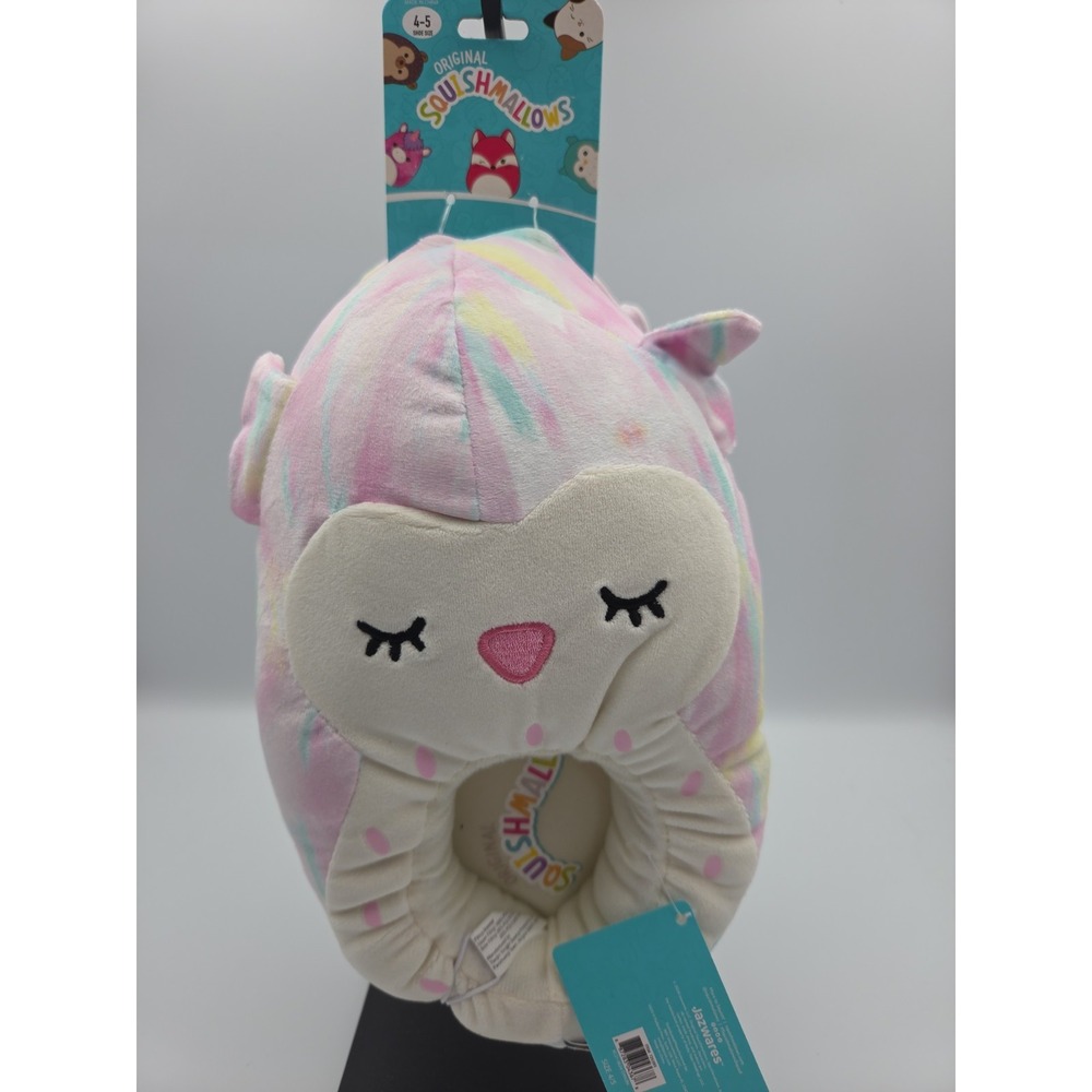 Squishmallows Lesedi Owl Plush Slippers Kids Size 4/5 Pink Pastel Tie Dye NEW